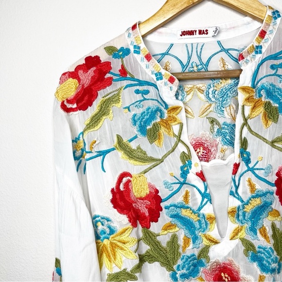 Johnny Was Vagabound Blouse Floral Embroidered Tunic  Blouse Boho - Picture 7 of 13